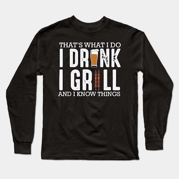 Funny Drinking And Grilling Design, Gift For Husband Long Sleeve T-Shirt by Wicked Zebra